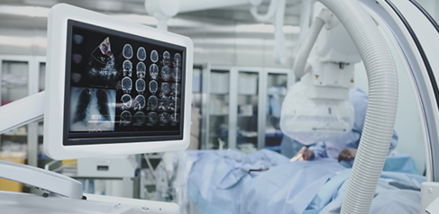 Advanced technology, collection of patient tests on the monitor during surgery.