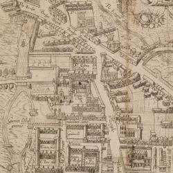 Oppidum Cantebrigiae, Richard Lyne, 1574. This is the earliest known complete map of Cambridge. (Cambridge University Library)
